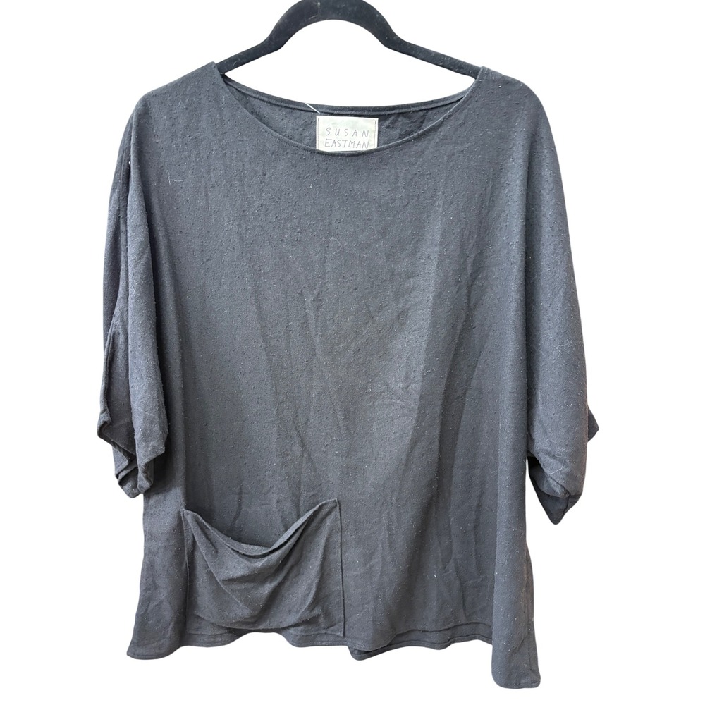 Susan Eastman Boxy Tunic Top Cotton Gauzey Blouse OS Boho black quiet luxury